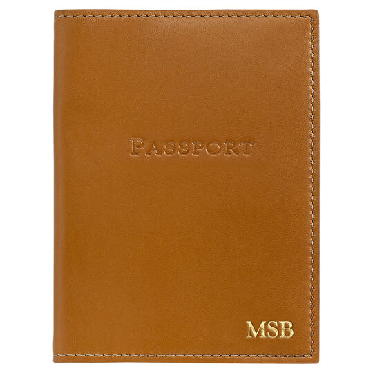 Personalized British Tan Leather Passport Cover